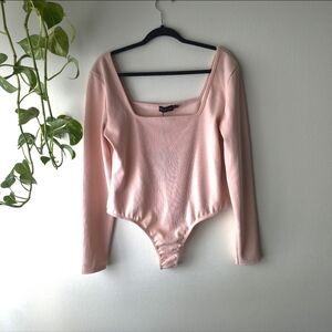 NWT PrettyLittleThing Shape Black Rib Long Sleeve Square Neck Bodysuit